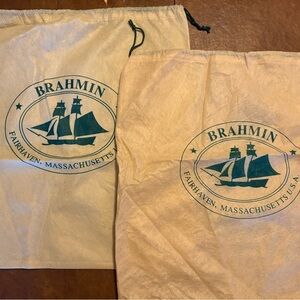 2 Brahmin Cream Dust Bags with Green Logo